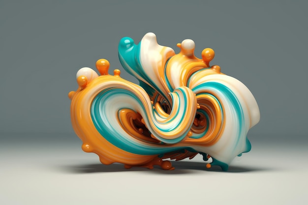 A colorful sculpture of a spiral design with orange, blue, and white colors.