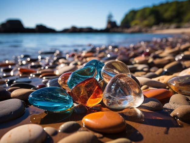 Colorful sea glass on the beach gemstone generative ai