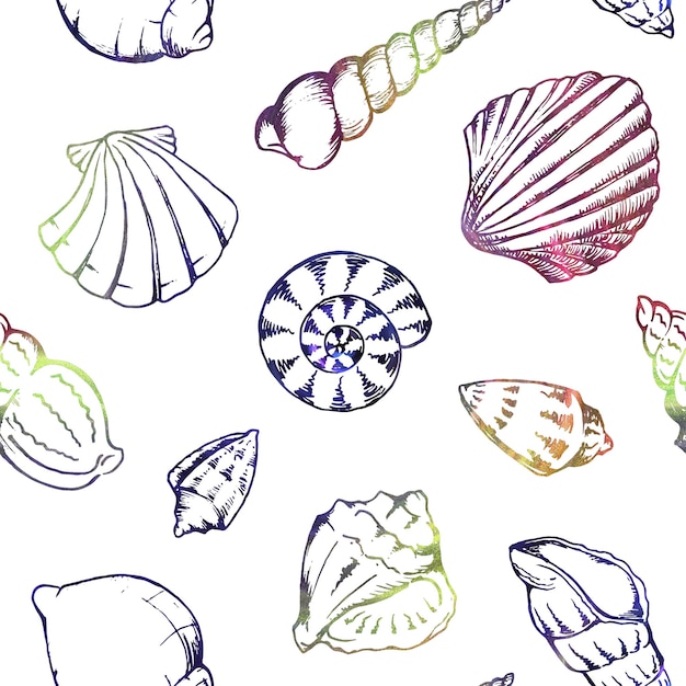 Photo colorful sea shells seamless pattern texture background