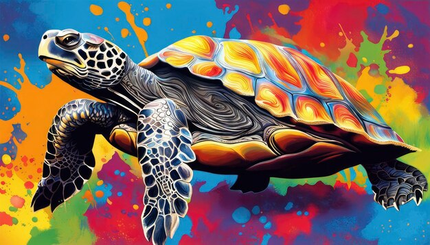 Colorful sea turtle modern pop art style