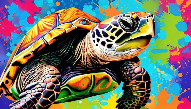 Colorful Sea Turtle modern pop art style