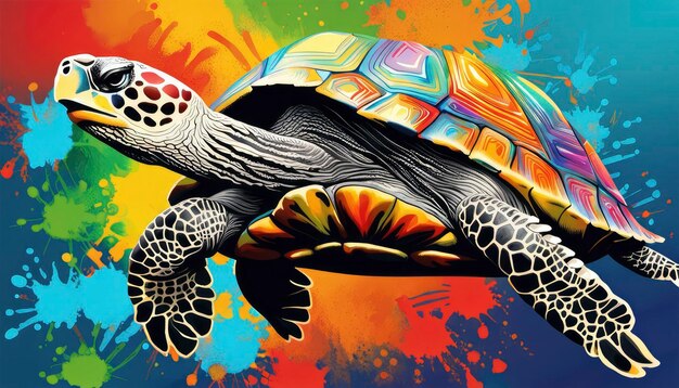 Colorful sea turtle modern pop art style