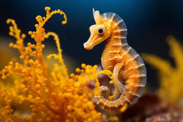 Foto un cavalluccio marino colorato con strisce gialle e rosse