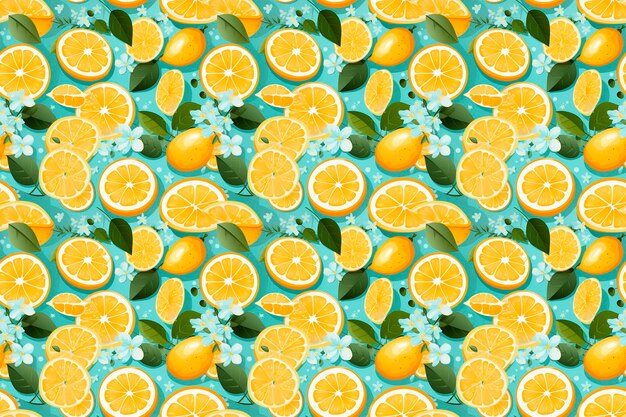 Colorful seamless pattern of colorful citrus fruits