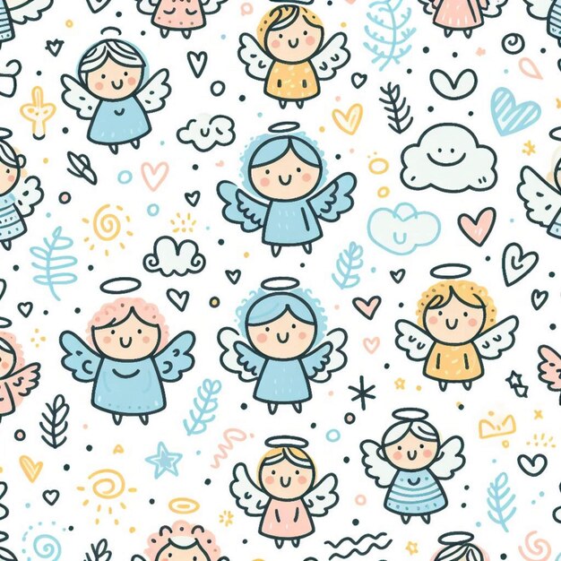 Photo a colorful seamless pattern with angels and hearts