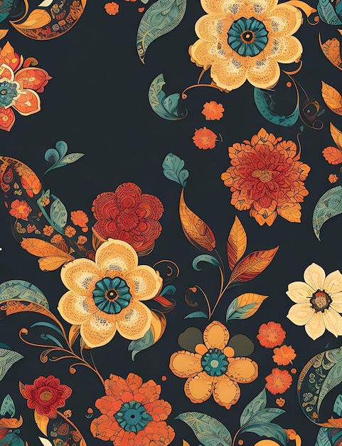 A colorful Seamless pattern with flowers Generative ai