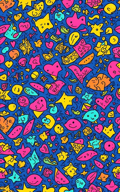 A colorful seamless pattern with hearts and stars.