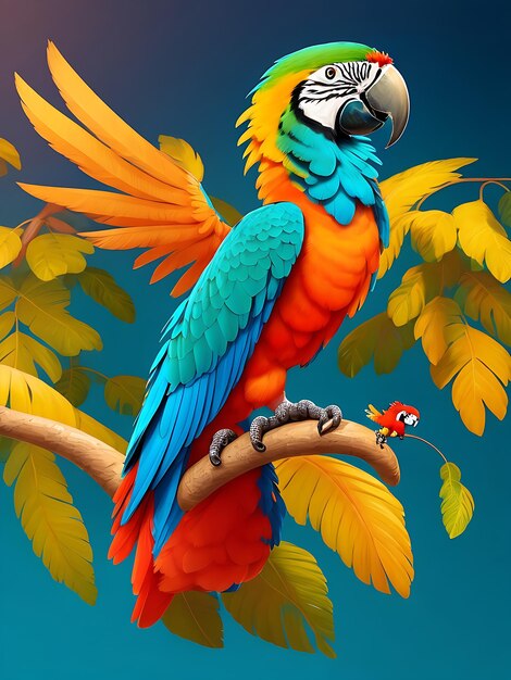 Colorful seamless patterns of amazon tropical rainforest and colorful macaw illustration birds