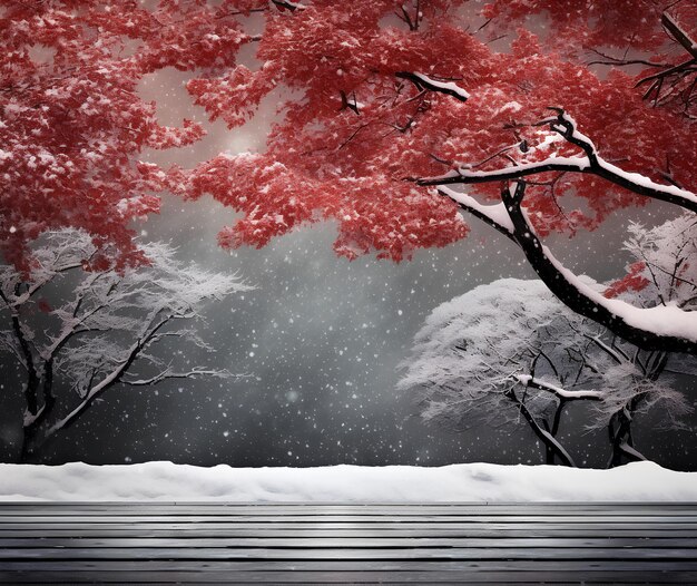 Photo colorful seamless winter background with red trees snow