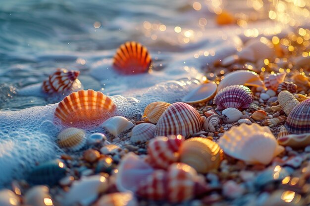 페블리드 해변에 있는 다채로운 해조류 컬렉션 (Colorful Seashells Collection on Pebbled Shore) 은 자연의 다양성을 보여주는 바위 해변에 어져 있는 활기찬 해조류의 클로즈업입니다.
