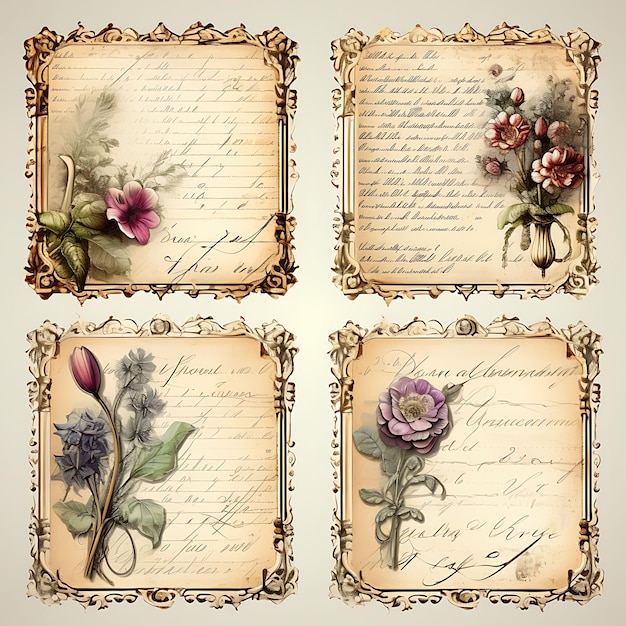 Photo colorful sentimental reminiscence vintage diary page vintage wooden f art decor illustration flat2d