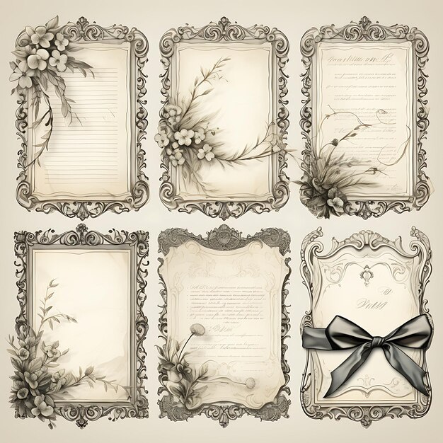 Colorful Sentimental Whispers Aged Vellum Paper Ornate Silver Frame E Art Decor illustration flat2D