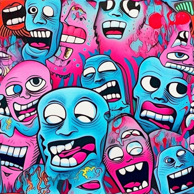 a colorful series of cartoon characters with one that says'monster '