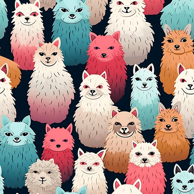A colorful series of cats with different colors and a colorful background.