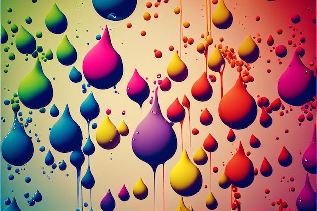 Photo a colorful series of drops with the word water on the wall.