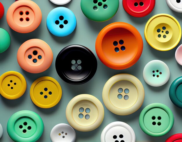 Colorful sewing buttons on a blue background Generative AI