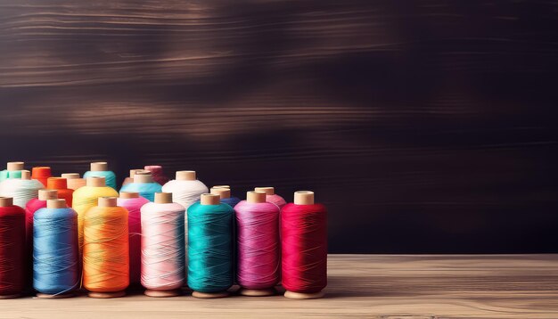 Photo colorful sewing threads in a large reel