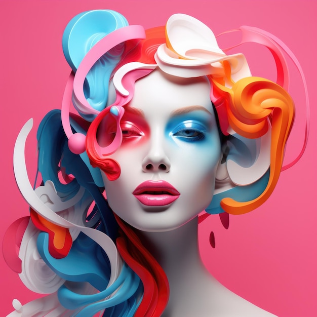 Photo a colorful and shapes woman portrait concept