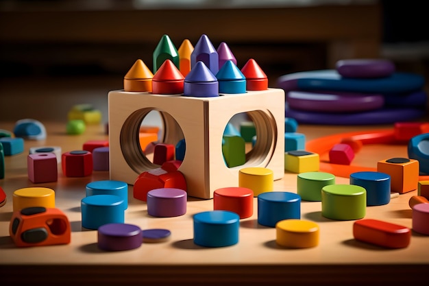 Colorful shapesorting toy in action