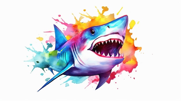 A colorful shark with rainbow splashes Generative AI Art