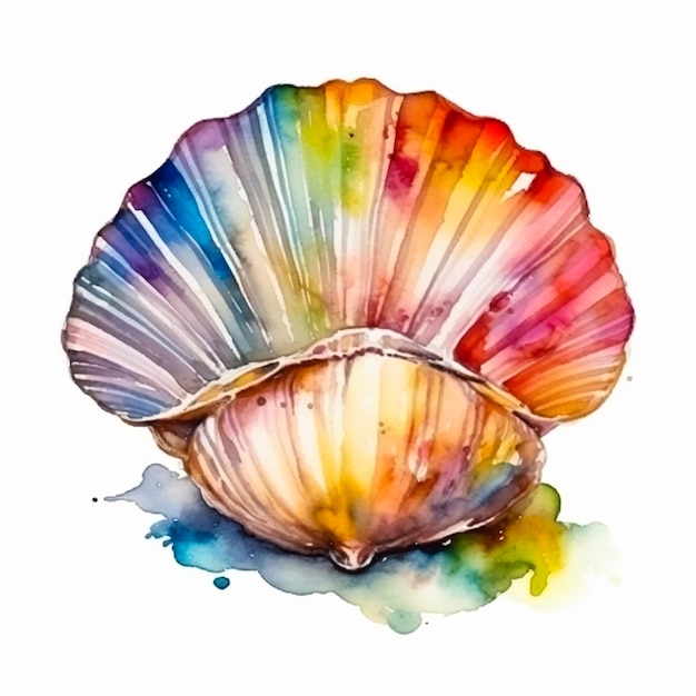 A colorful shell watercolor painting by the sea