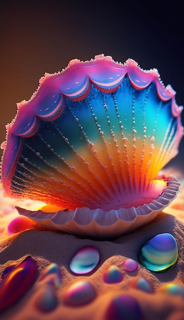 A colorful shell with rainbow colors.