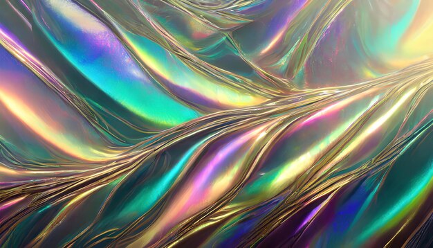 Photo a colorful shiny and shiny fabric with a pattern of waves