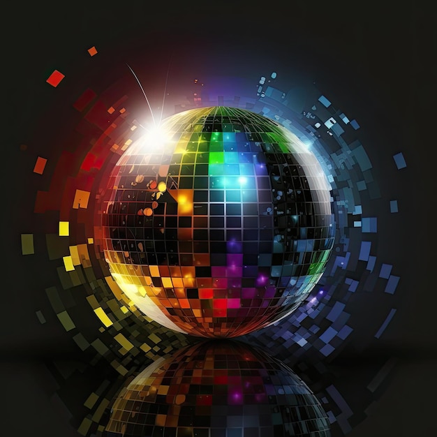 Colorful shiny sphere disco ball on a dark background Generative AI