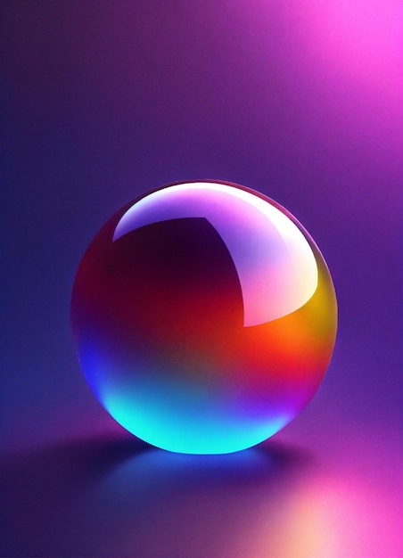 A colorful shiny transparent realistic sphere object with a background gradient vibrant
