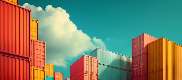 Colorful shipping containers stacked under a clear sky industrial cargo concept vibrant palette commercial logistics scene AI