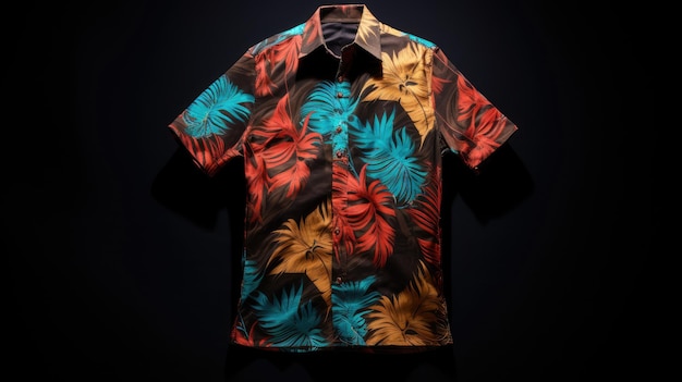 a colorful shirt with a palm tree on the front.