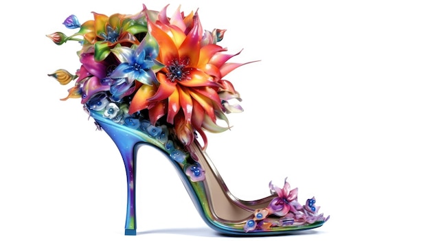 A colorful shoe with flowers on it