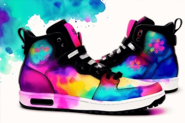 A colorful shoe with the word nike on it