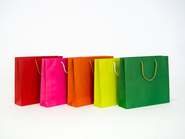 Colorful shopping bag on white.