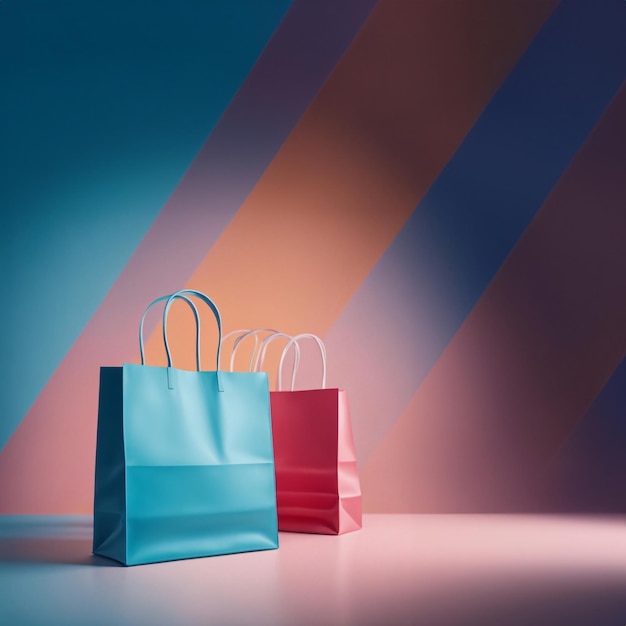 Красочные сумки для покупок на синем фоне