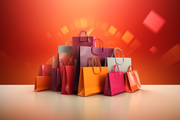 Colorful shopping bags on a red background