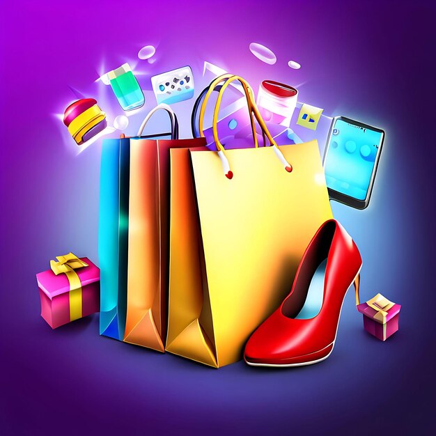 Colorful shopping bags with gift boxes and black friday shopping bag backgrounds ai generative