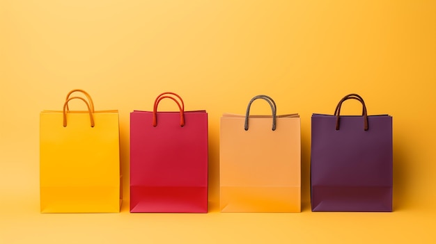 Colorful shopping bags on a yellow background