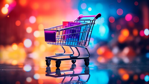 colorful shopping cart in the night city