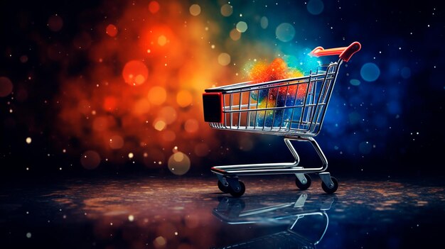 Photo colorful shopping cart in the night city