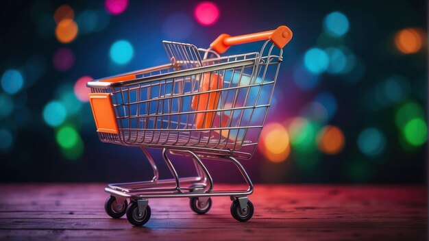 Colorful shopping cart on a vibrant background