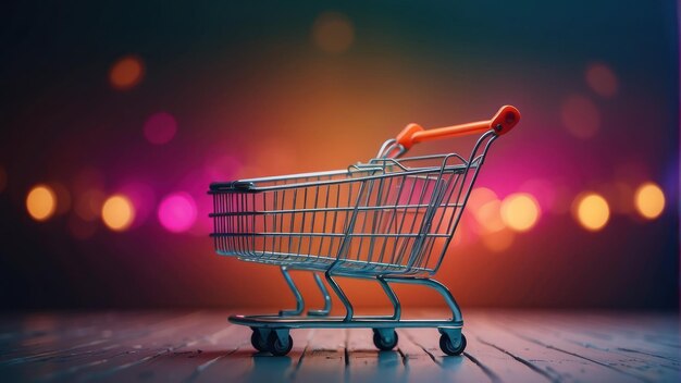 Colorful shopping cart on a vibrant background