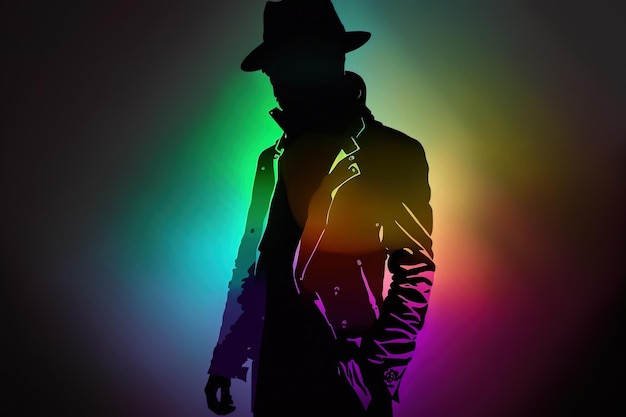 Colorful silhouette of a business man wearing a hat