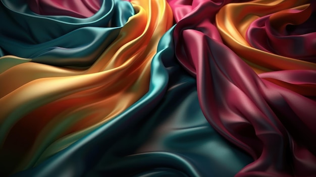 A colorful silk fabric with a black background