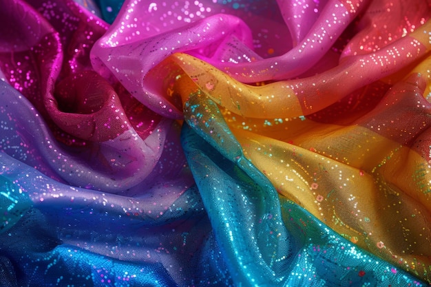 Colorful silk fabric with patterns shimmer and sequins Generative AI