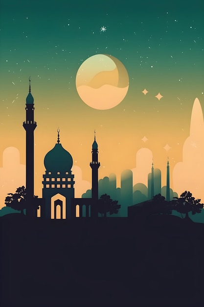 Красочная простая иллюстрация украшения для проекта Happy Ramadan или EID Mubarak и шаблон поздравительной открытки