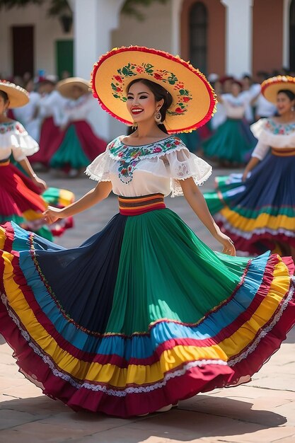 Colorful skirts fly during traditional Mexican dancing Generative ai