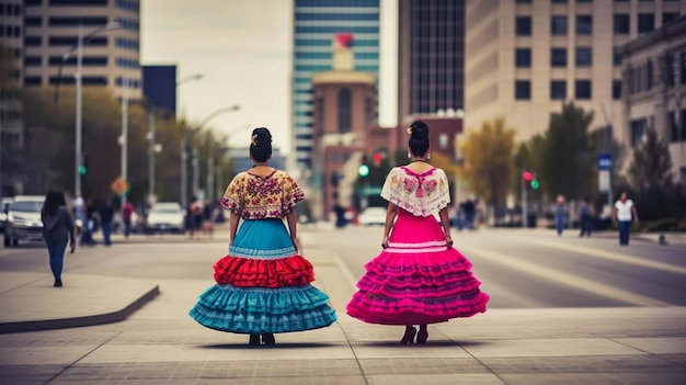 Colorful skirts fly during traditional Mexican dancing Generative AI