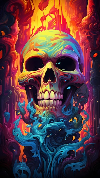 Colorful skull art illustration for wallpaper background etc