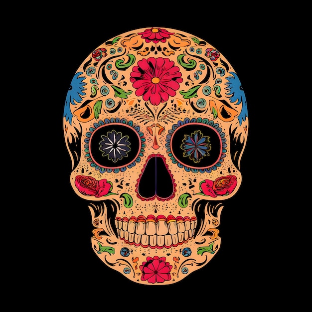 a colorful skull on black background